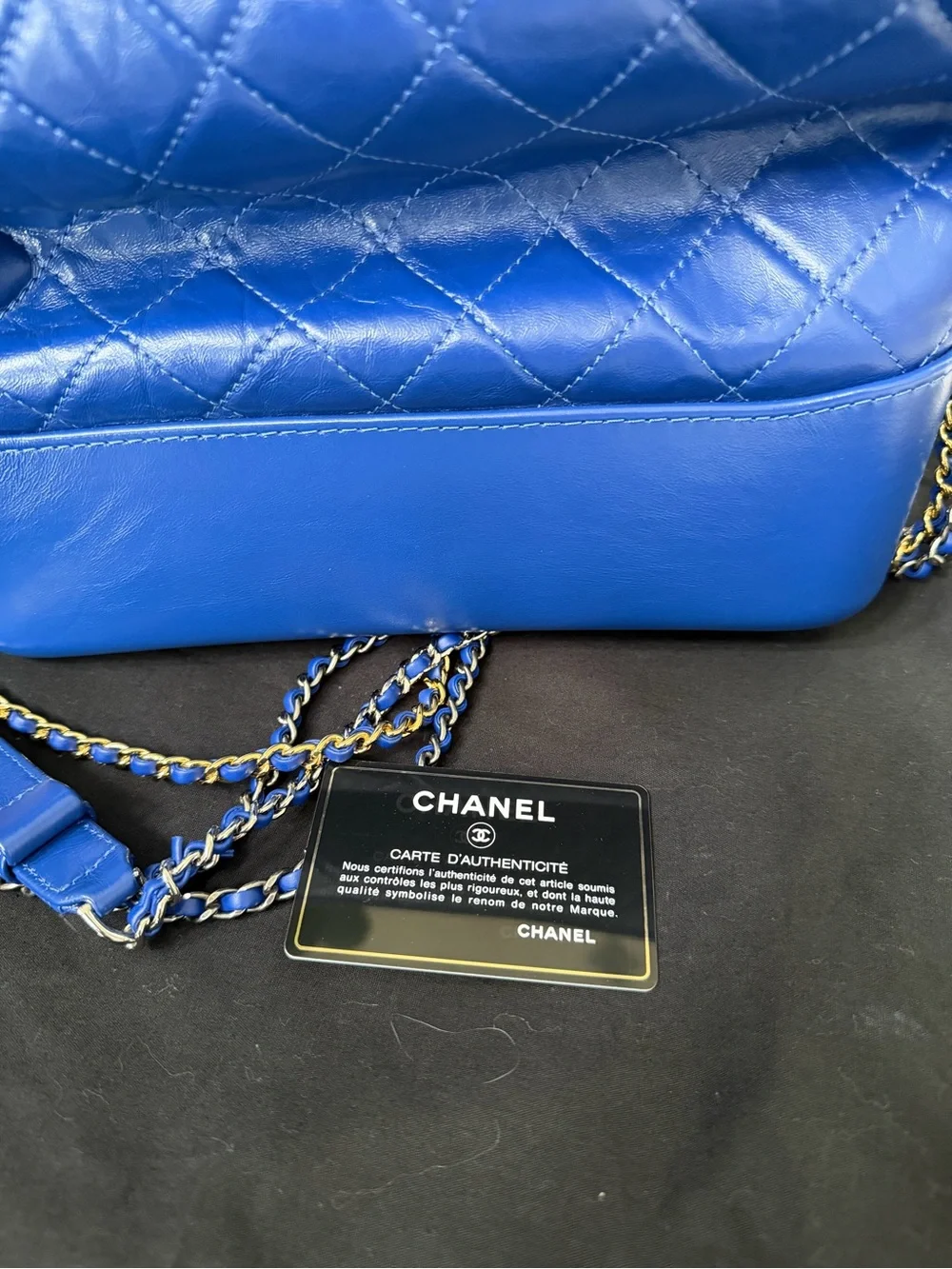 CHANEL Royal Blue Quilted Leather Shoulder Bag with Gold Accents